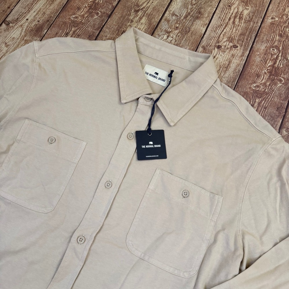 The Normal Brand Puremeso Button Down Shirt Mens XXL Oatmeal Long Sleeve Pocket